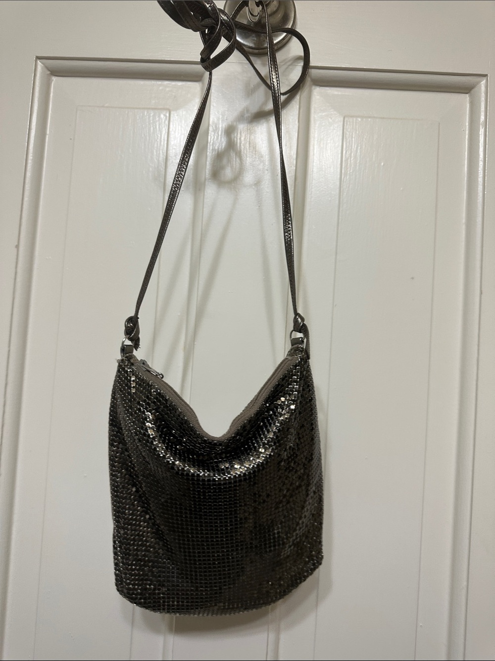 Sequin Crossbody Shoulder Bag in Dark Gunmetal